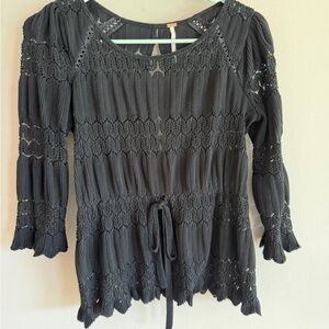 Free People Black Crochet Blouse